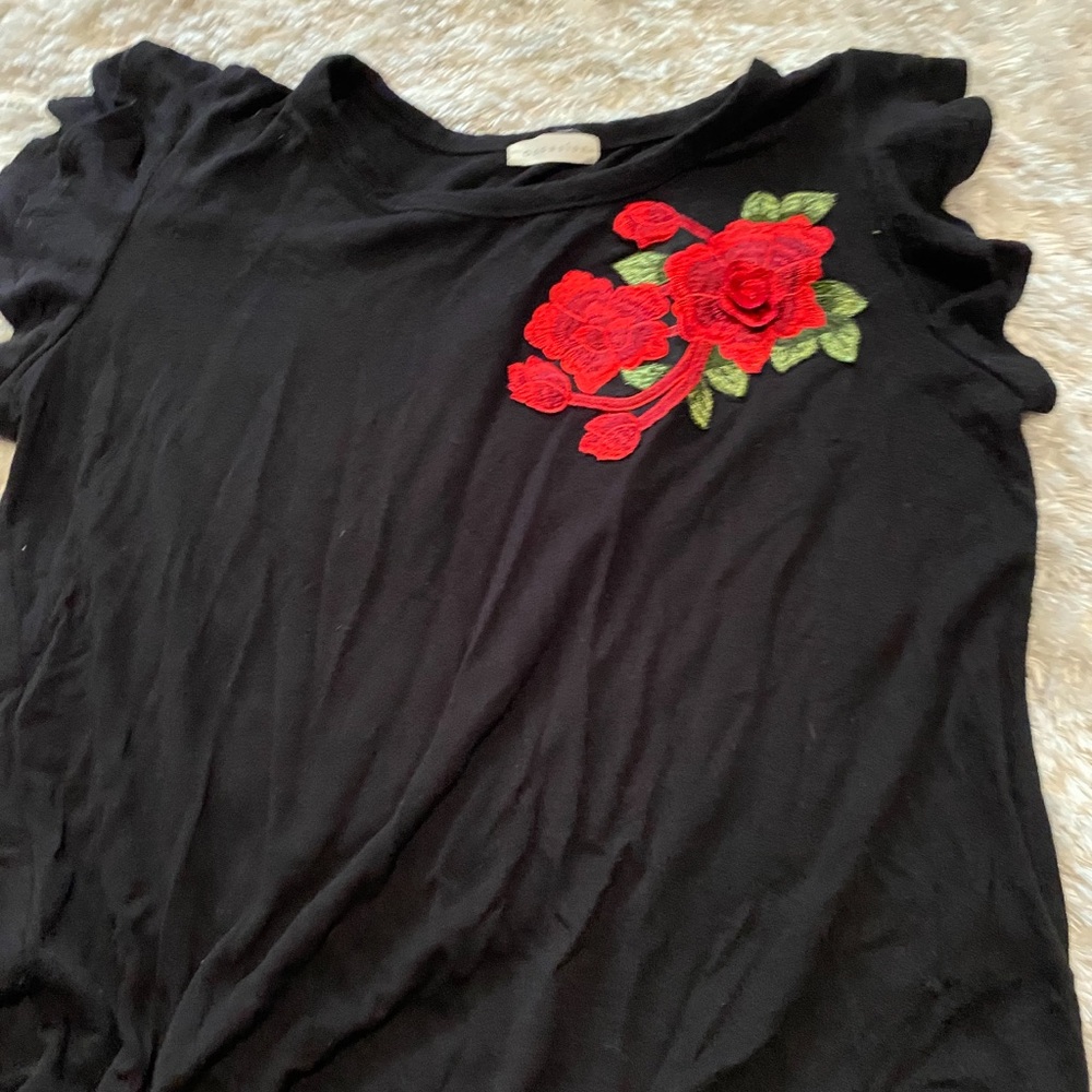 Black Top with Red Floral Design